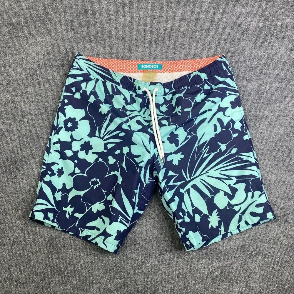 Bonobos Mens 9 Inch Swim Trunks Blue Mint Green Tropical Floral Shorts Size M
